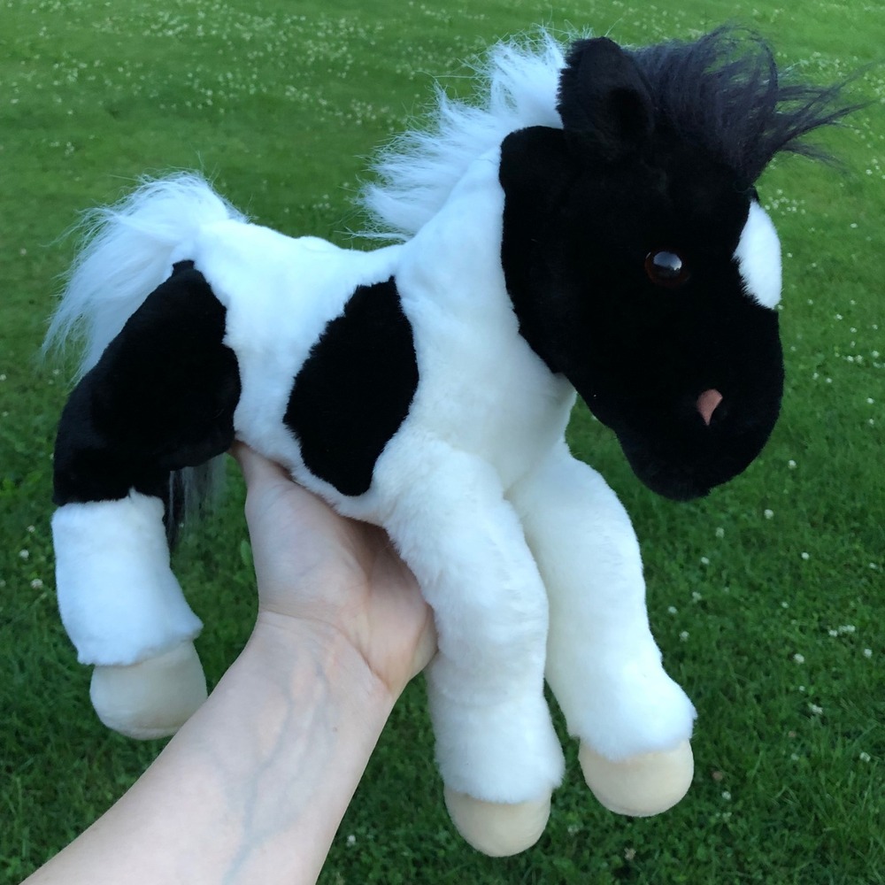 Nursery Animal Alley Pinto Paint Horse Plush Black White Floppy Pony Toys R US